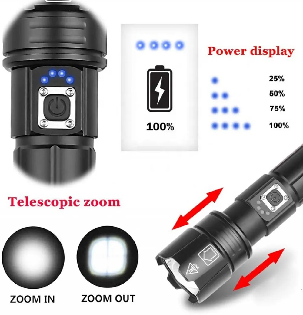 LED Flashlights Rechargeable, Zoomable Flashlights with High Lumens and 5 Modes for Emergency and Outdoor Use -Camping Accessories (XHP70 )