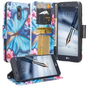 LG Stylo 4 Case, Stylo 4 Plus, Q Stylus Wallet Case, Wrist Strap Pu Leather Wallet Case [Kickstand] with ID & Credit Card Slots - Blue Butterfly