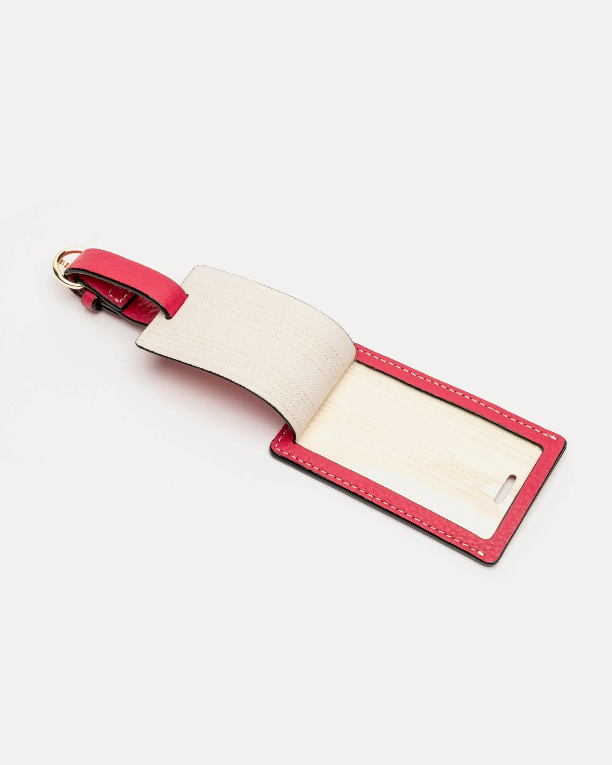 Luggage Tag Tumbled Leather Pink