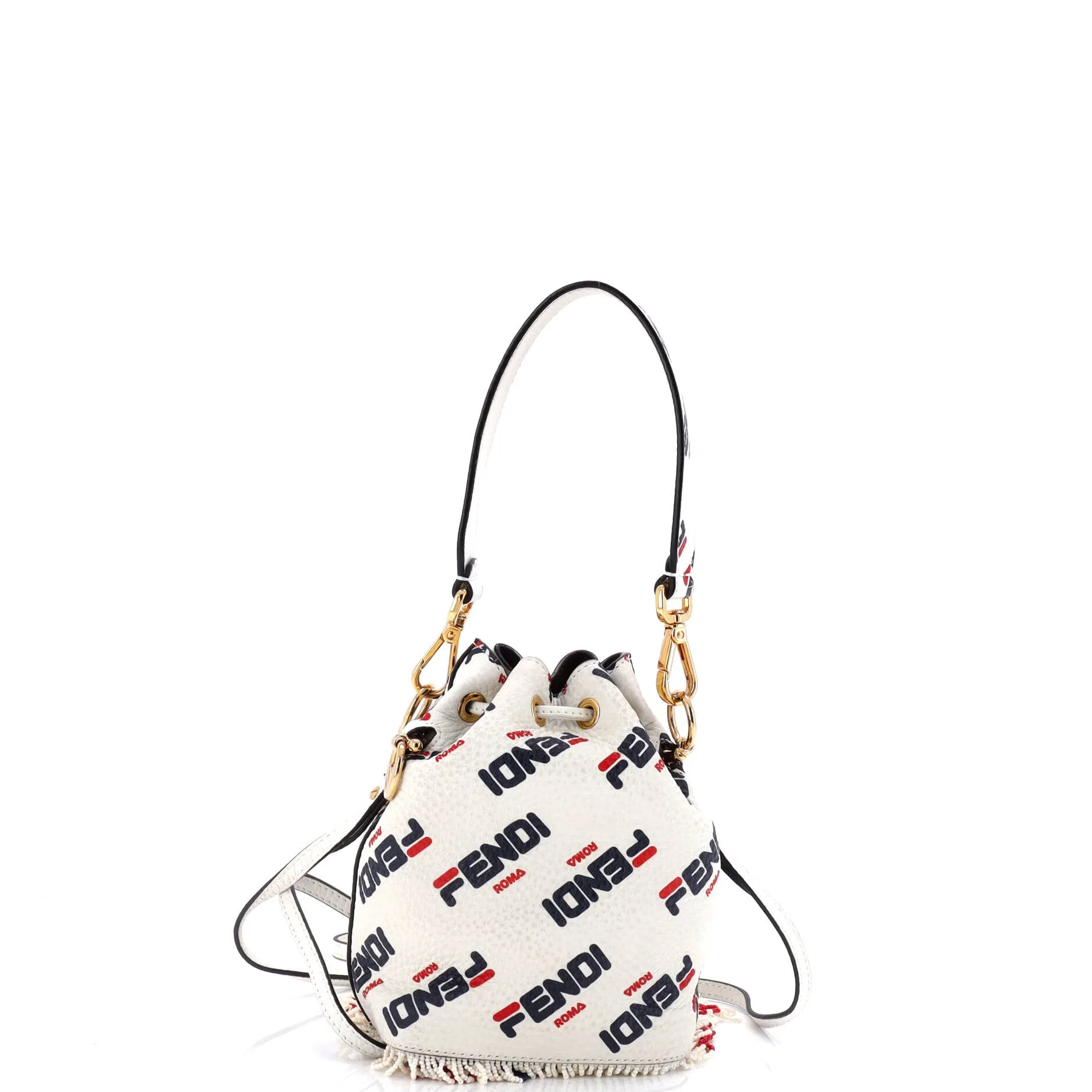 Mania Logo Mon Tresor Bucket Bag Printed Leather with Beaded Fringe Mini