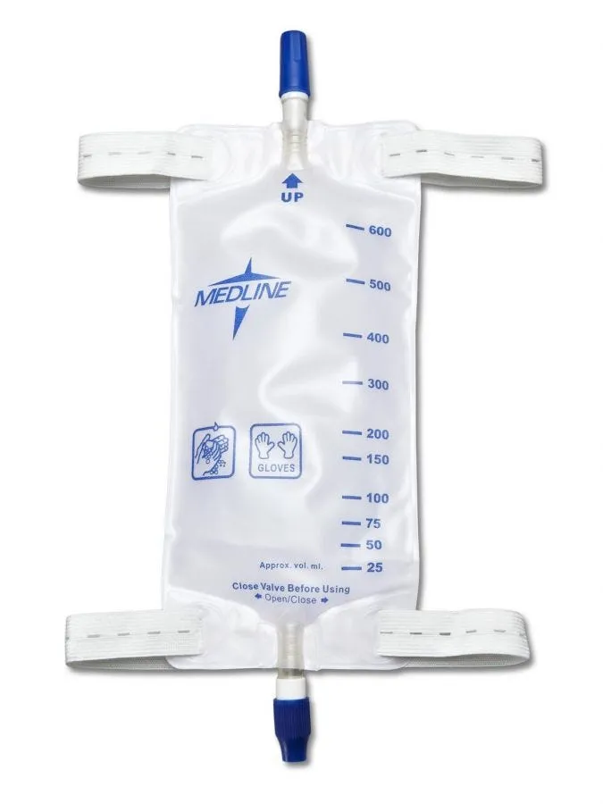 Medline DYND12574 Leg Bag with Comfort Strap and Twist Valve Drainage Port 600mL, Medium, 1 Each