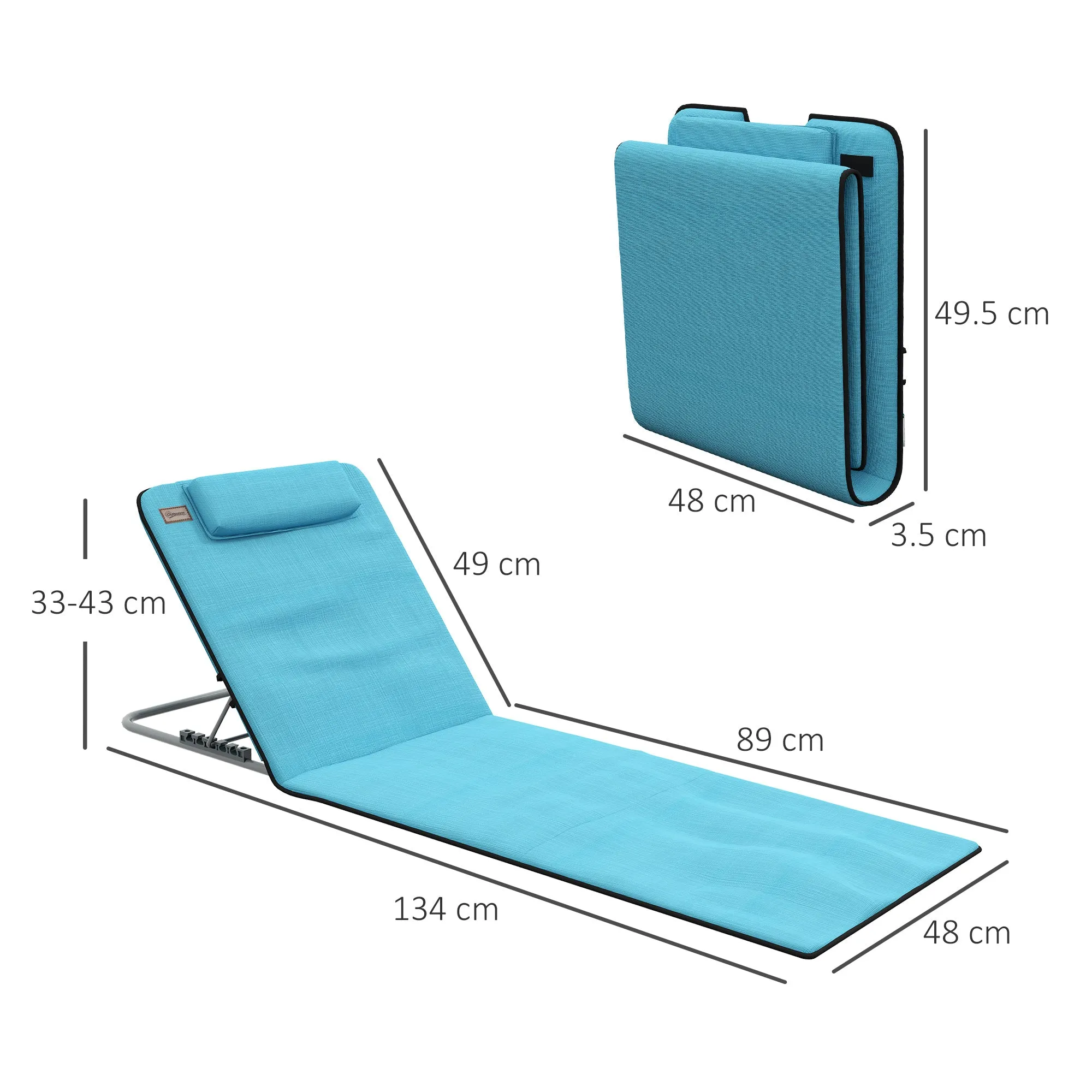 Metal Frame PE Fabric 2 Pieces Outdoor Beach Reclining Chair Set w/ Pillow Blue