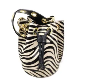 Mila Genuine Leather Pony Hair Bucket Bag | Zebra