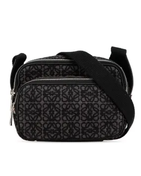 Mini Jacquard Crossbody Camera Bag with Leather Trim