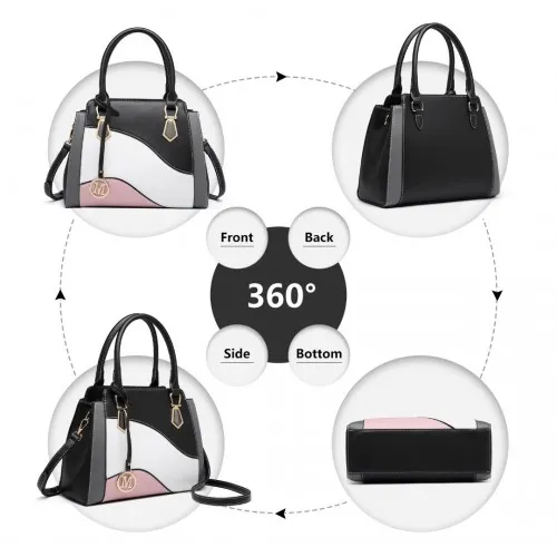 Miss Lulu Pretty Colour Combination Leather Handbag Tote Bag - Black | Elegant, Versatile PU Leather Handbag