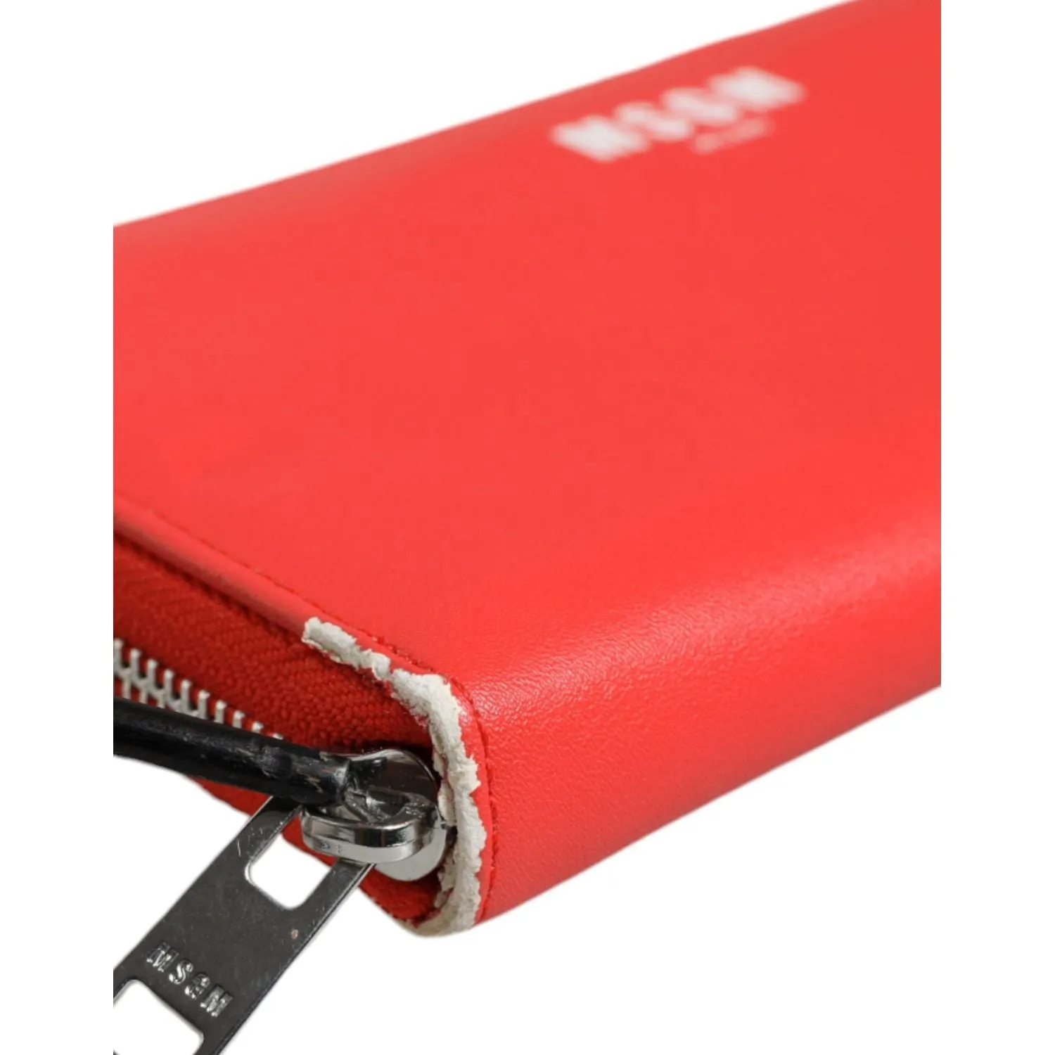 MSGM Red Leather Continental Zip Around Card Holder Bifold Clutch Wallet