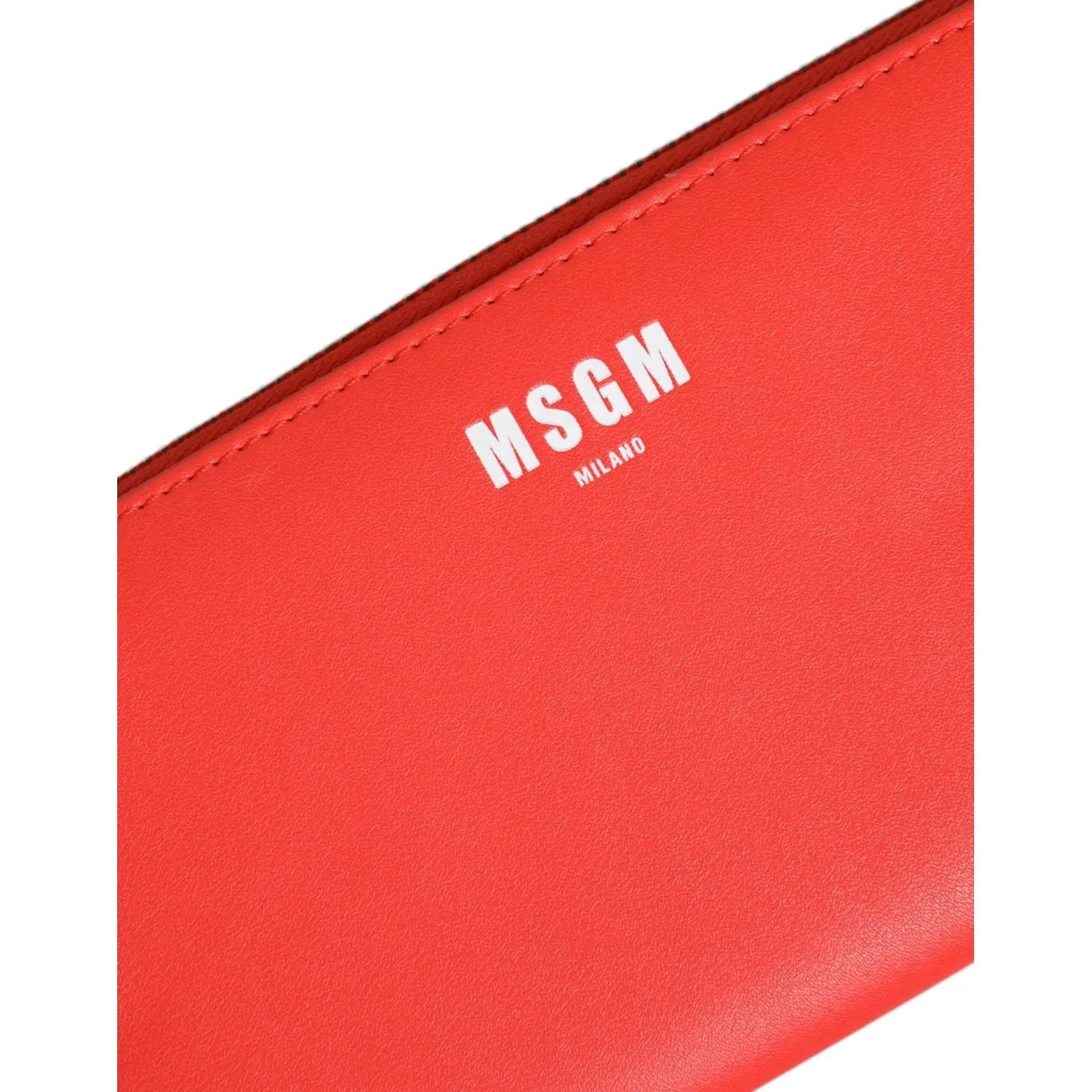 MSGM Red Leather Continental Zip Around Card Holder Bifold Clutch Wallet