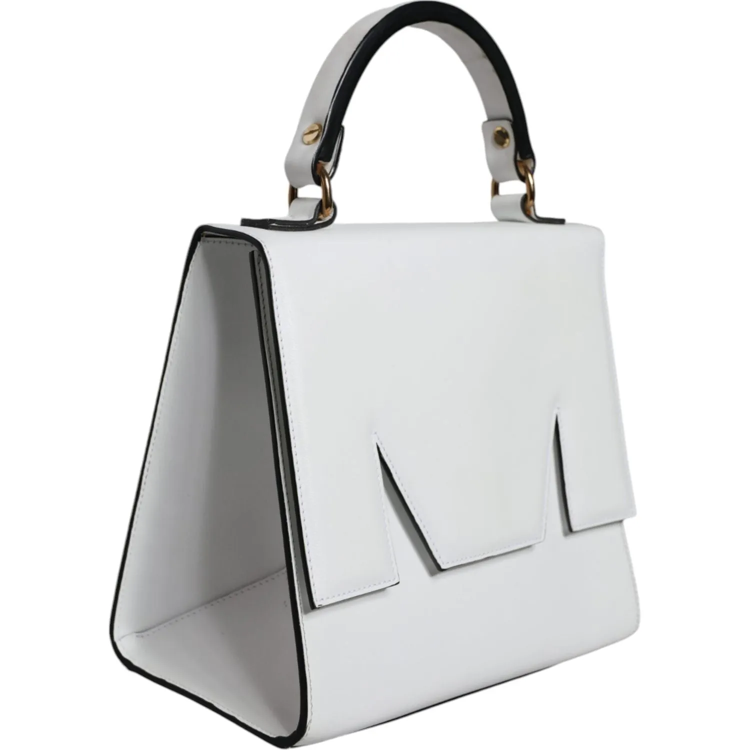 MSGM White Bovine Leather Top Handle Handbag Satchel Purse Bag