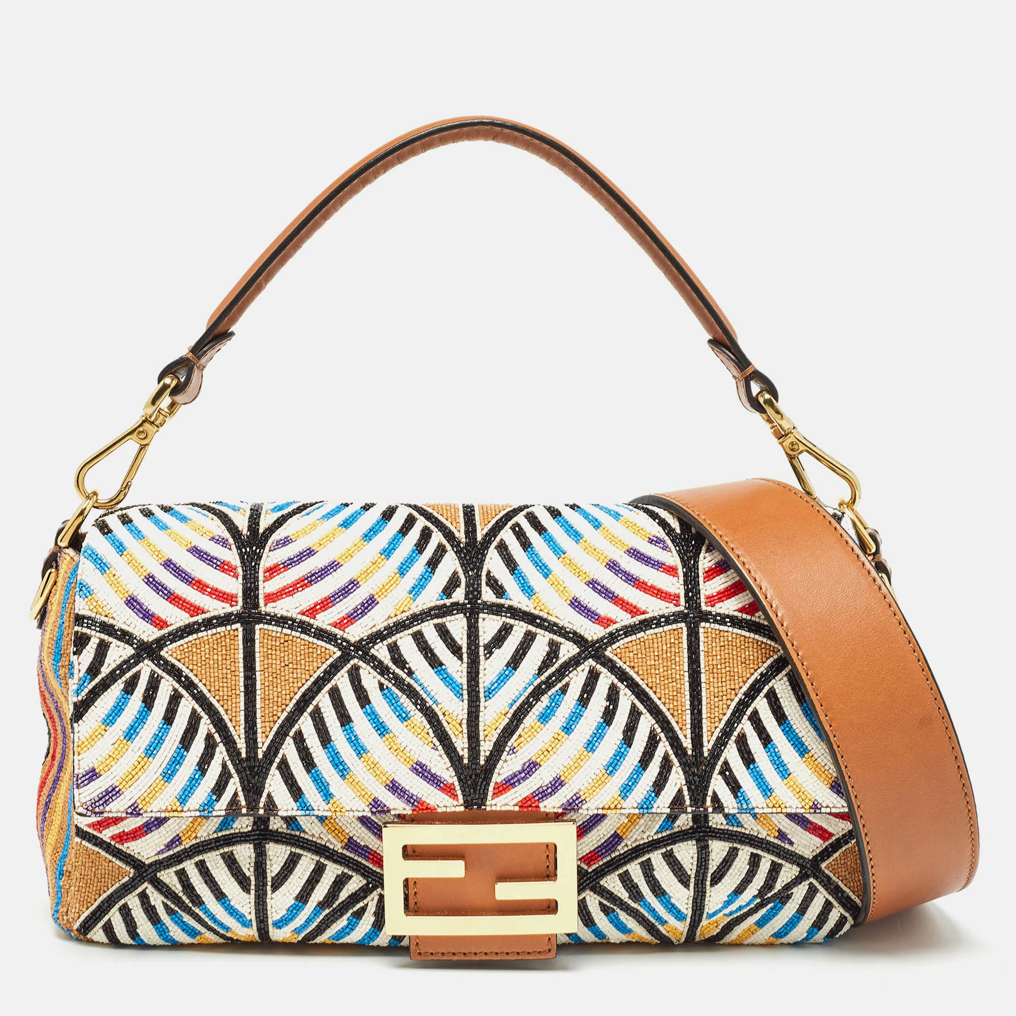 Multicolor Peacock Motif Beaded Baguette Bag