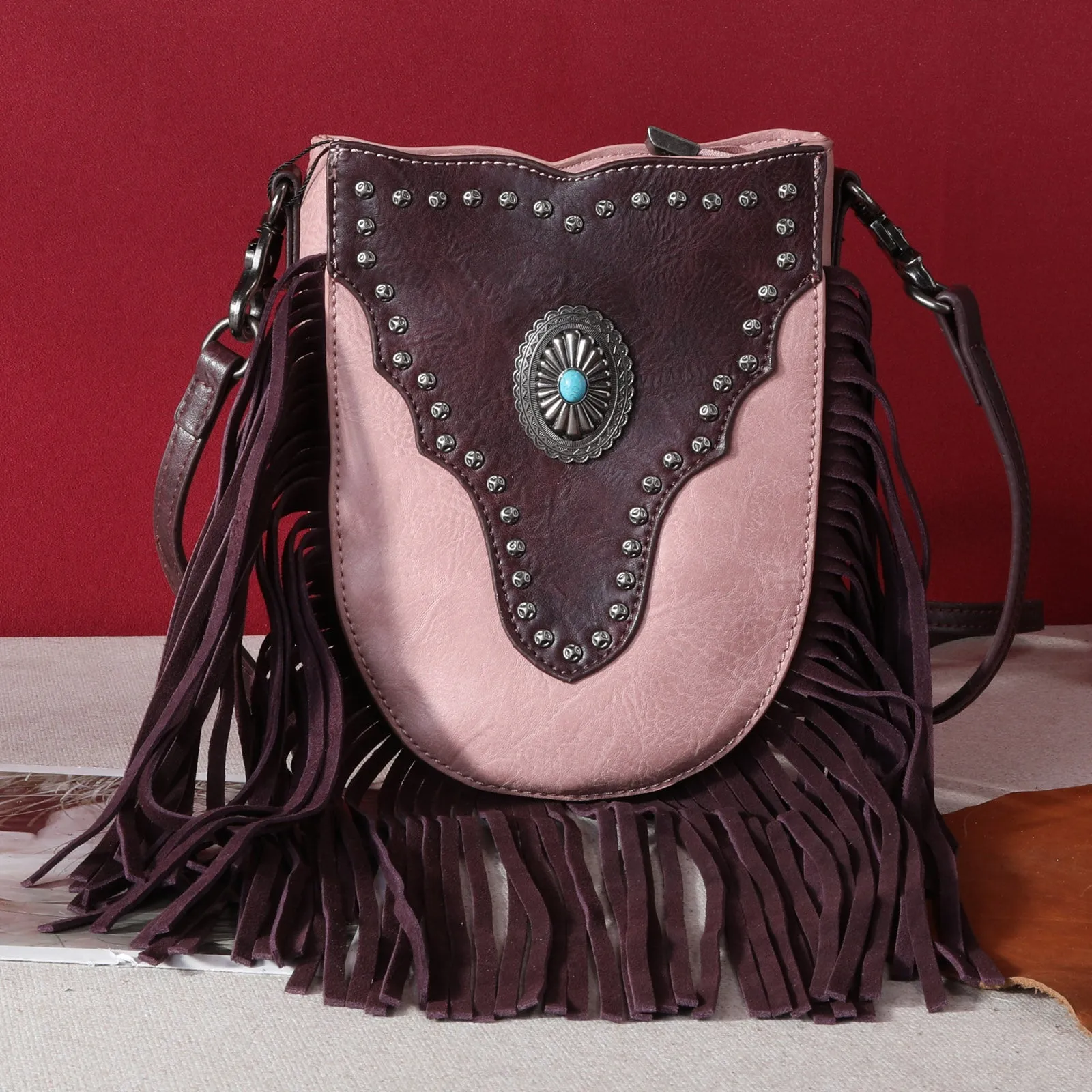 MW1243-8366 Montana West  Fringe Concho Crossbody