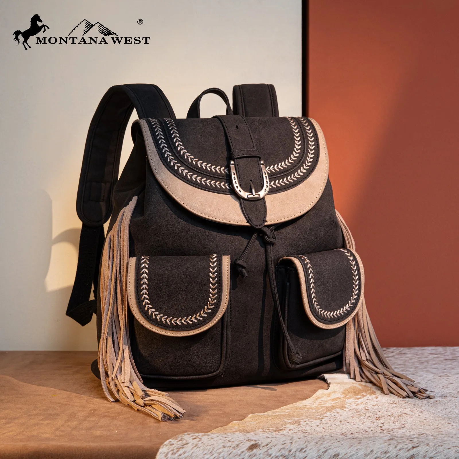 MW1289-9110 Montana West Fringe Buckle Collection Backpack