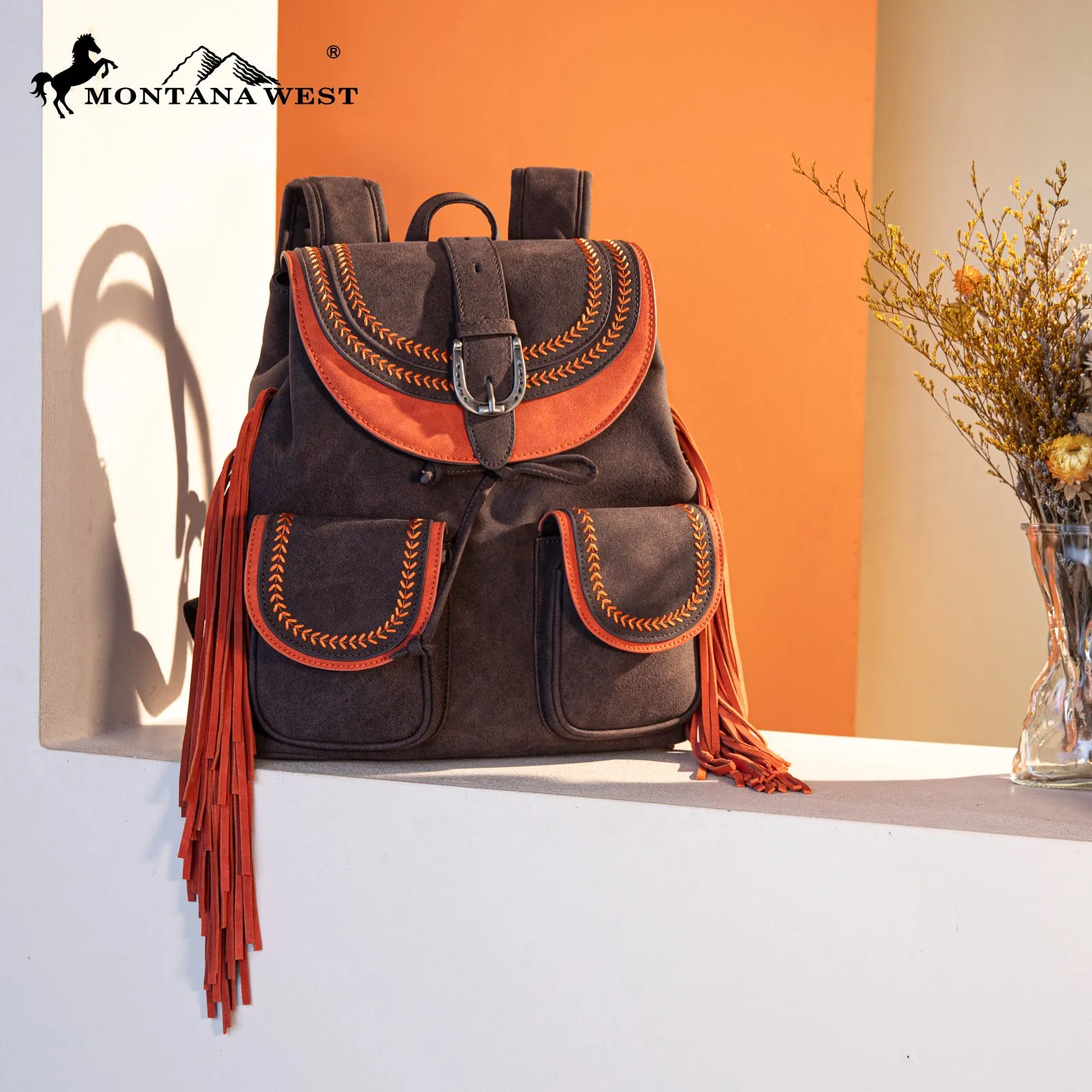 MW1289-9110 Montana West Fringe Buckle Collection Backpack