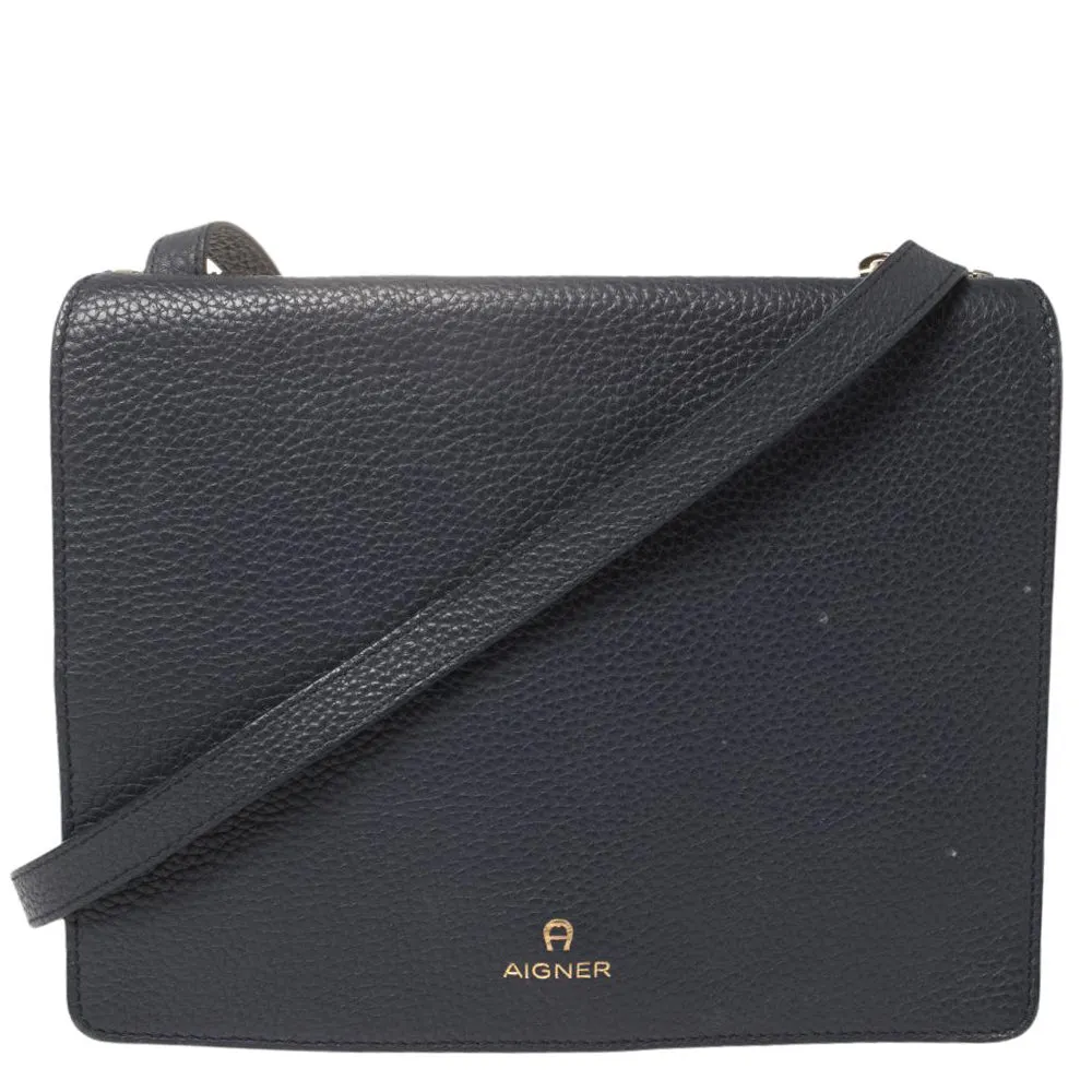 Navy Blue Leather Flap Crossbody Bag