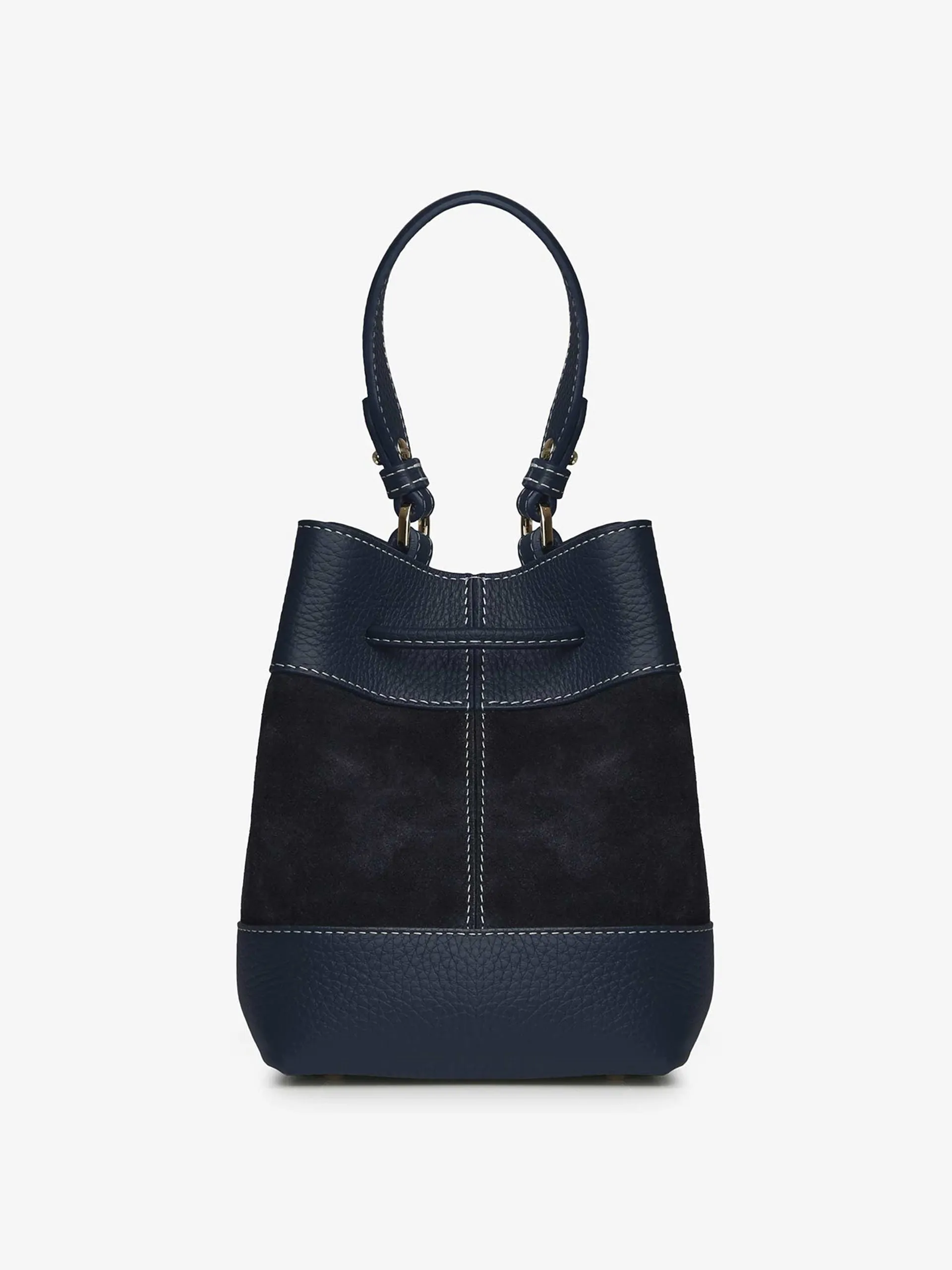 Navy Lana Osette leather and suede top handle bag