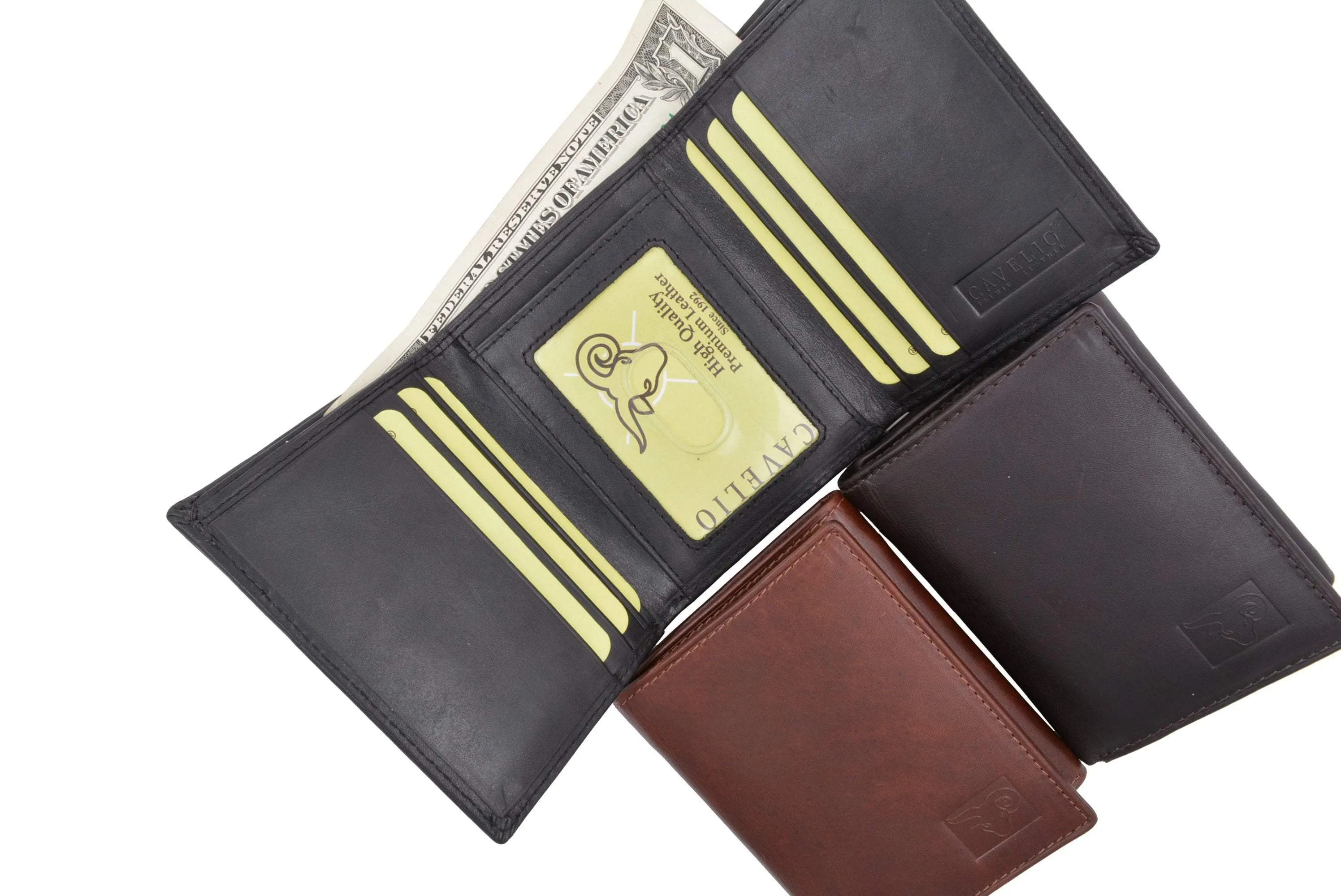 New Cavelio Mens Genuine Leather ID Card Bill Holder Trifold Wallet 731107 (C)