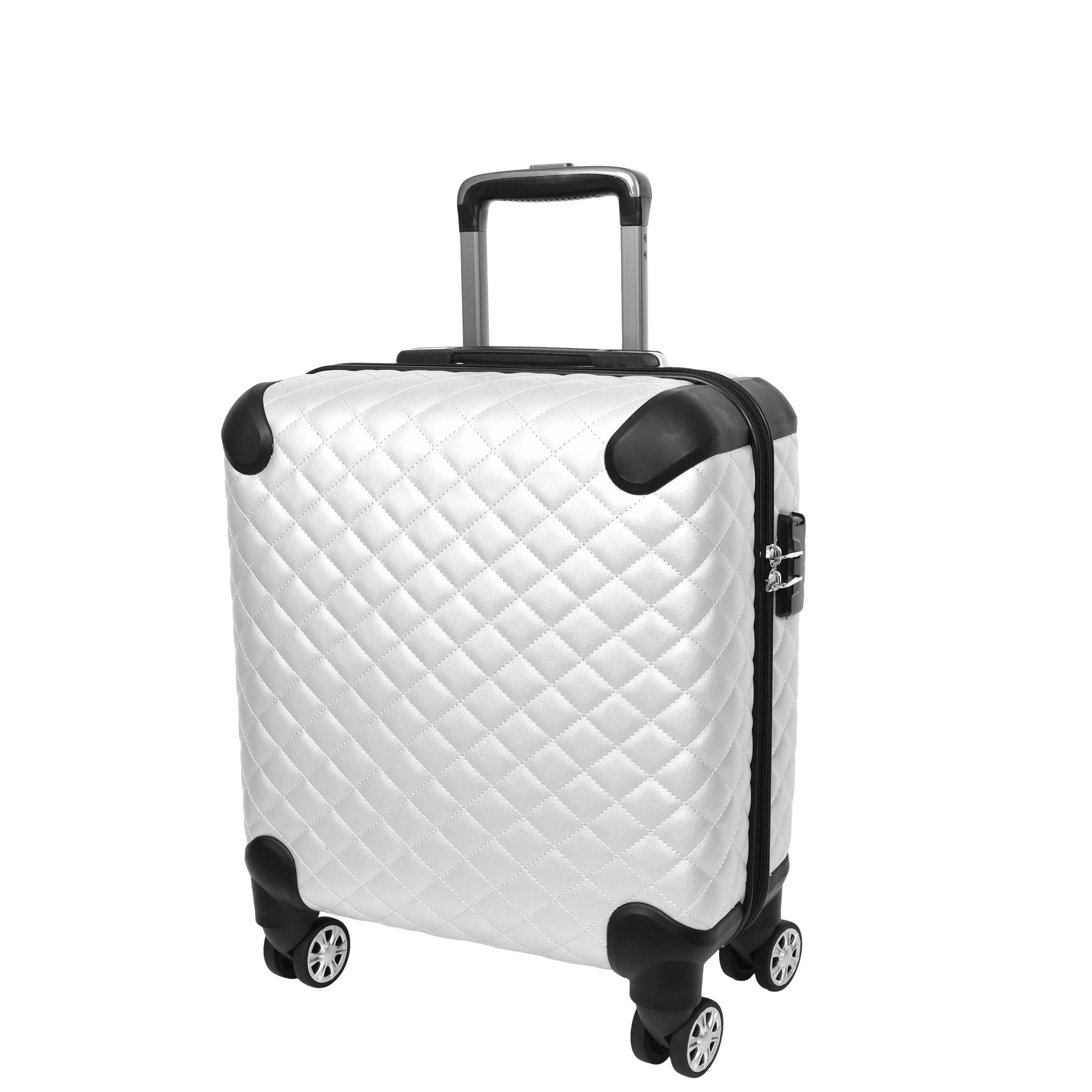 Pilot Case Diamond Quilted Faux Leather 8 Wheel Cabin Travel Bag Airborne Silver