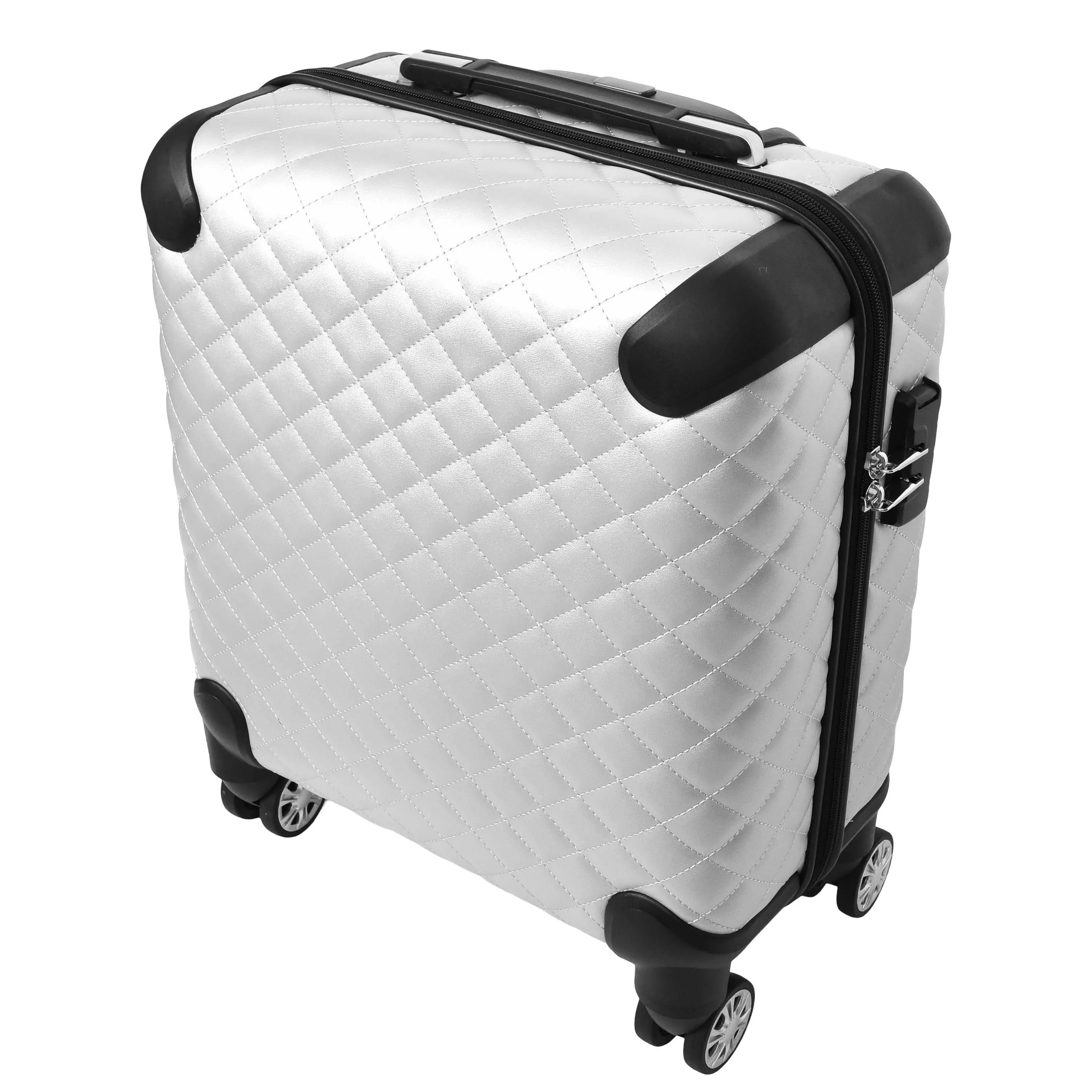 Pilot Case Diamond Quilted Faux Leather 8 Wheel Cabin Travel Bag Airborne Silver