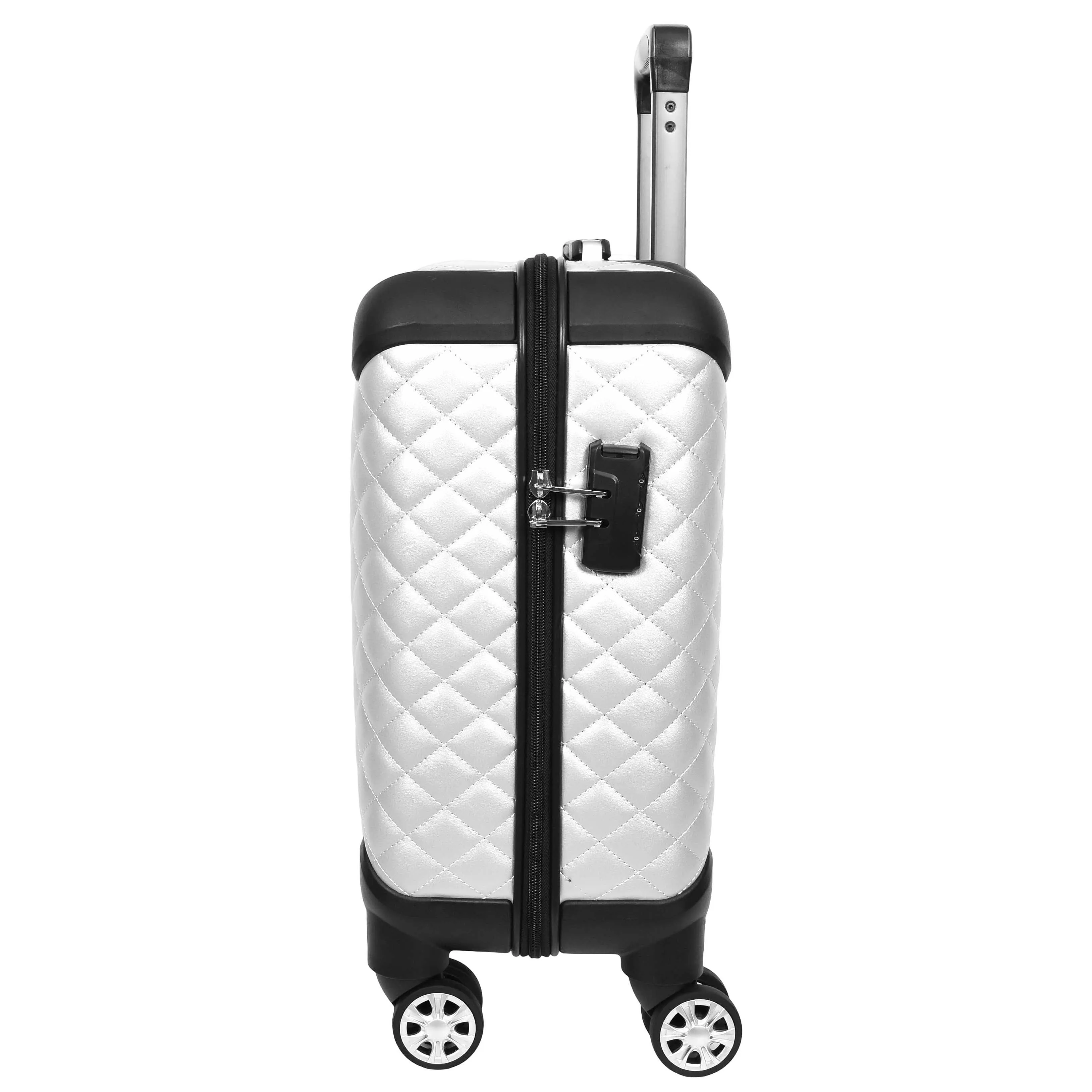 Pilot Case Diamond Quilted Faux Leather 8 Wheel Cabin Travel Bag Airborne Silver