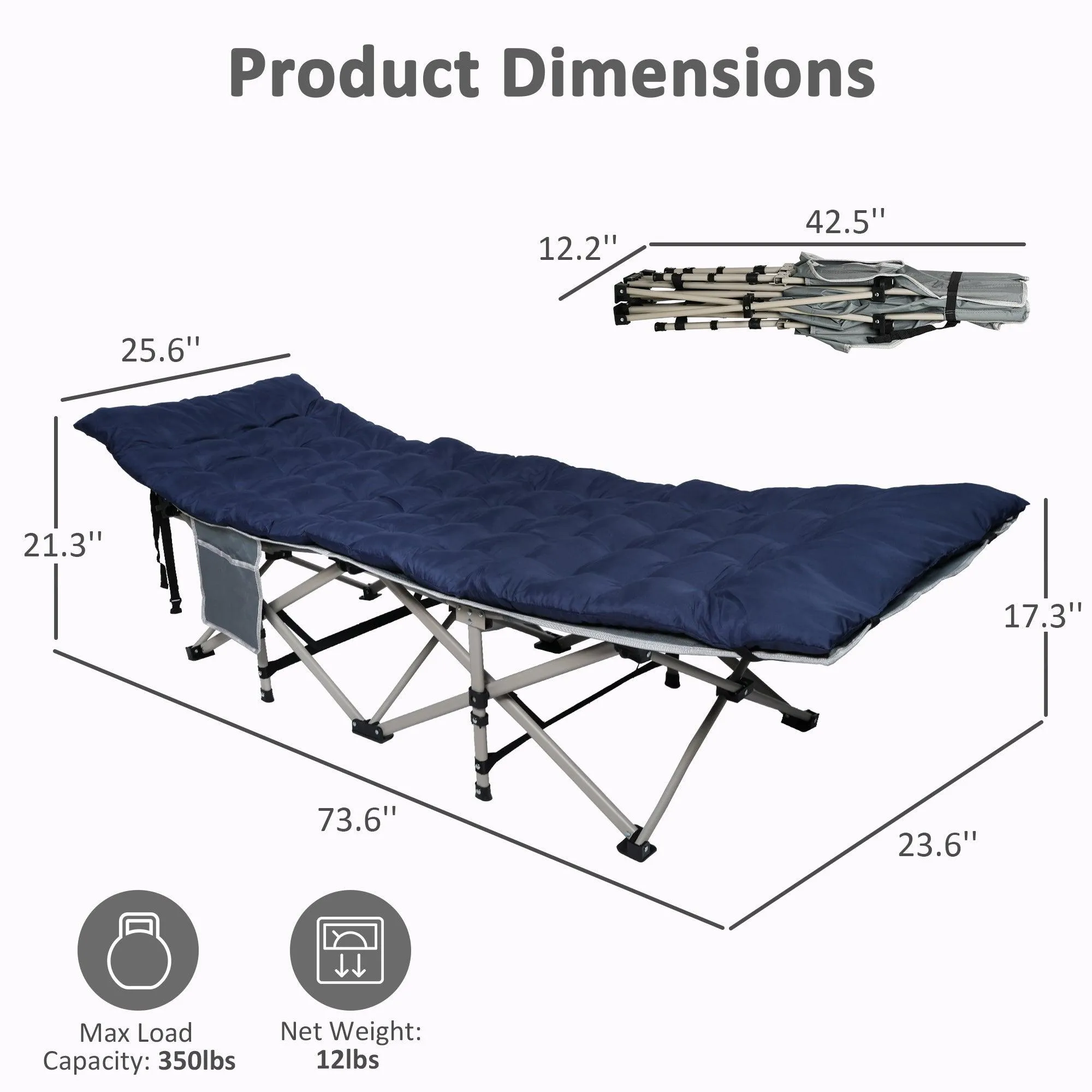 Portable Folding Camping Cots Sleeping Cots with Removable Mattress and Carry Bag, Dark Blue