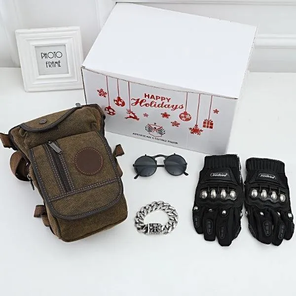 Premium Biker Bundle - Leg Bag, Bracelet, Sunglasses & Gloves