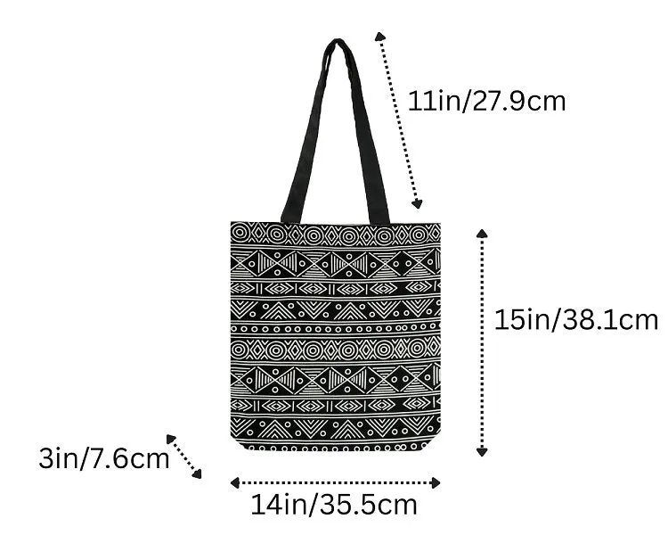 Premium Cotton Canvas Tote Bag- Aztec Black