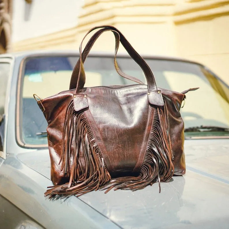 "Akira" fringe Cowhide Leather Bag