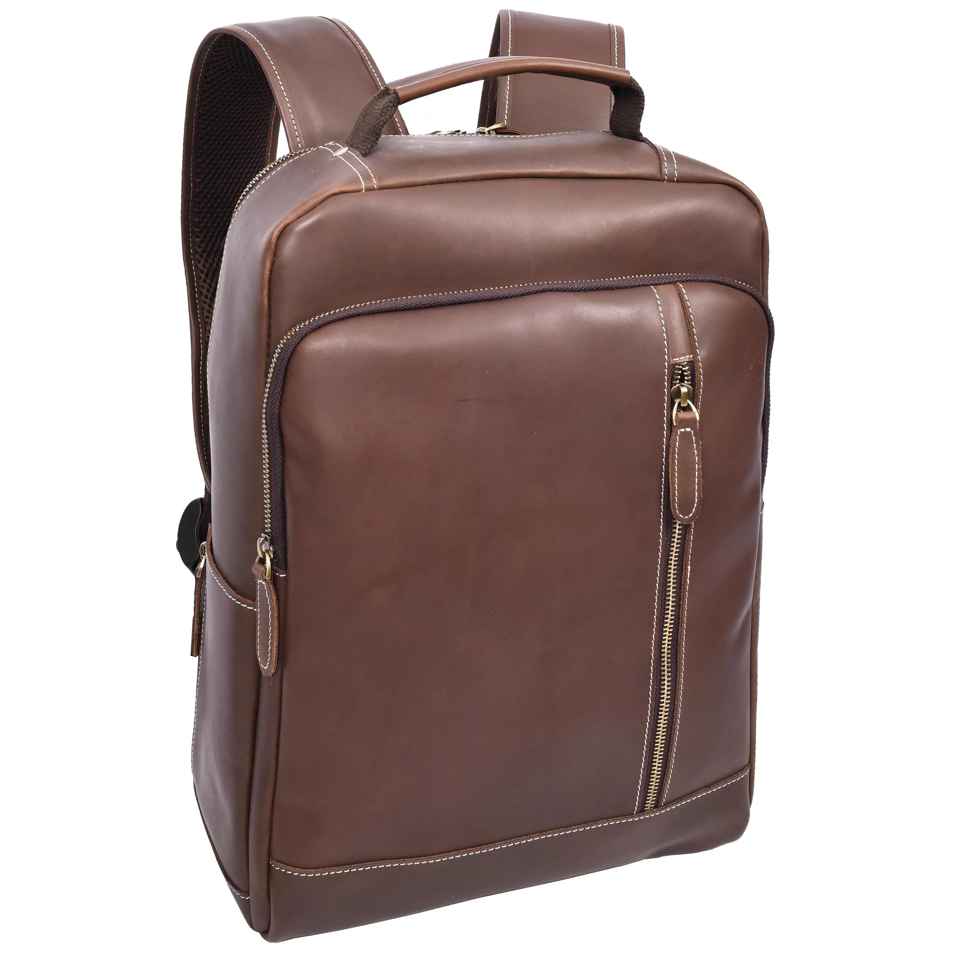 Real Leather Backpack Laptop USB Port Multiple Pockets Rucksack A176 Brown Hunter