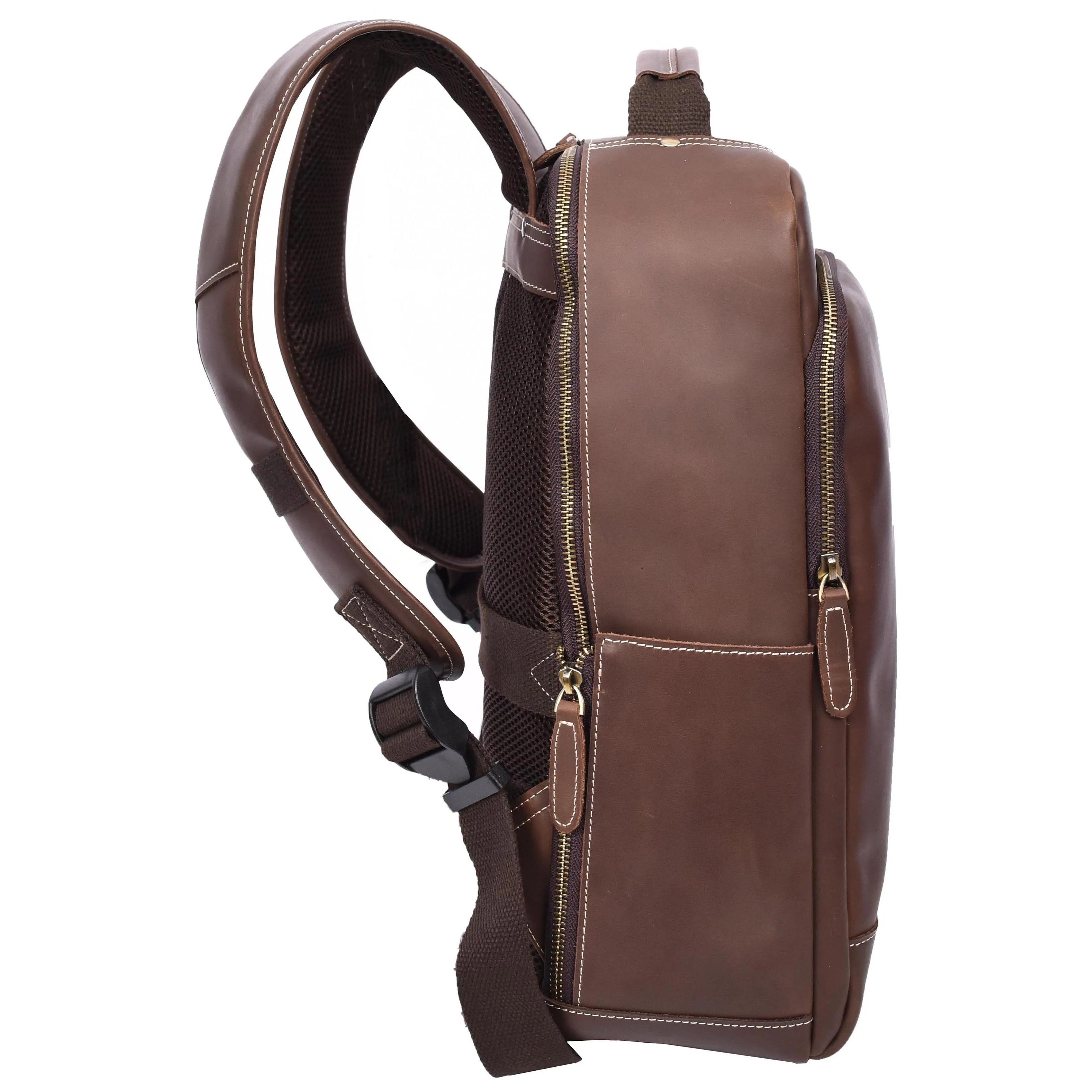 Real Leather Backpack Laptop USB Port Multiple Pockets Rucksack A176 Brown Hunter