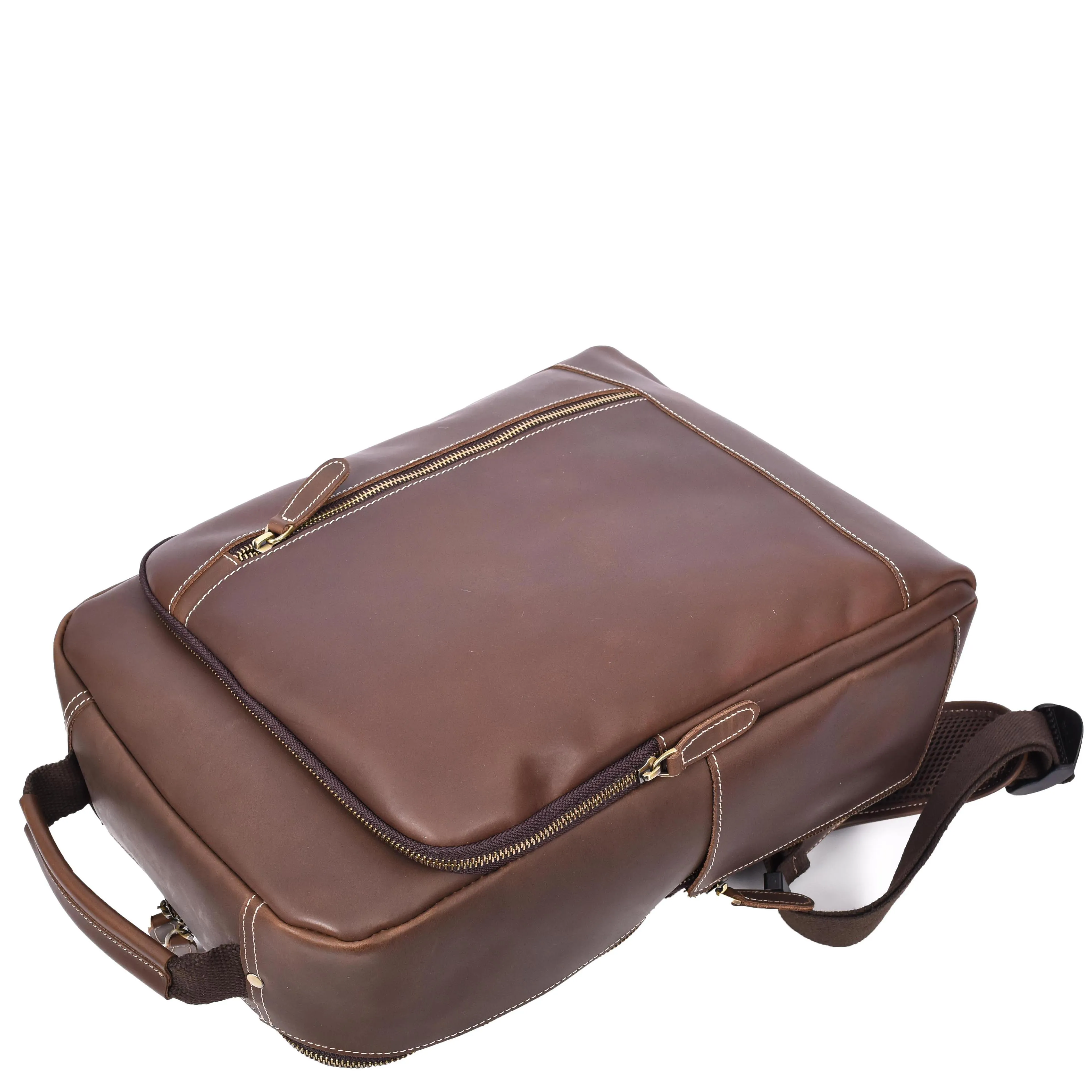 Real Leather Backpack Laptop USB Port Multiple Pockets Rucksack A176 Brown Hunter