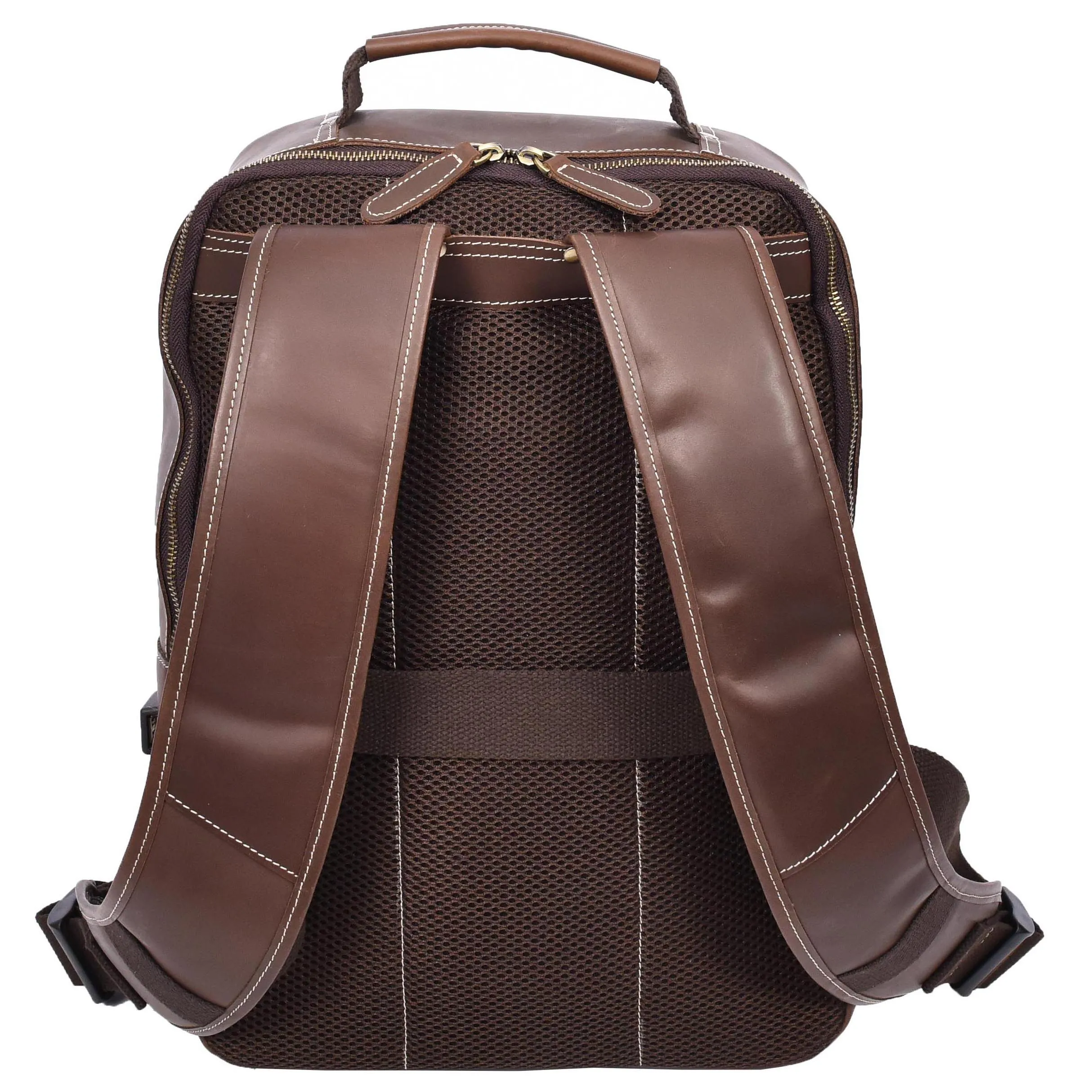 Real Leather Backpack Laptop USB Port Multiple Pockets Rucksack A176 Brown Hunter