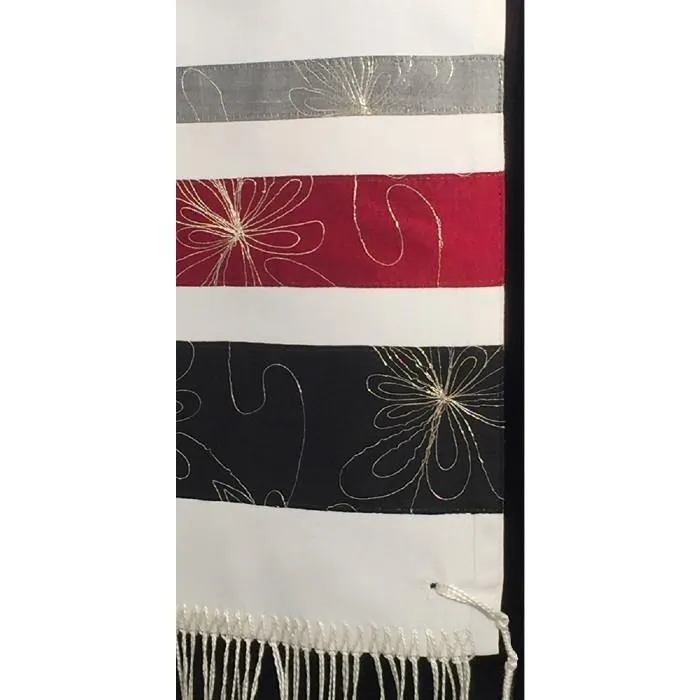 Red Black Grey Striped Tallit Set