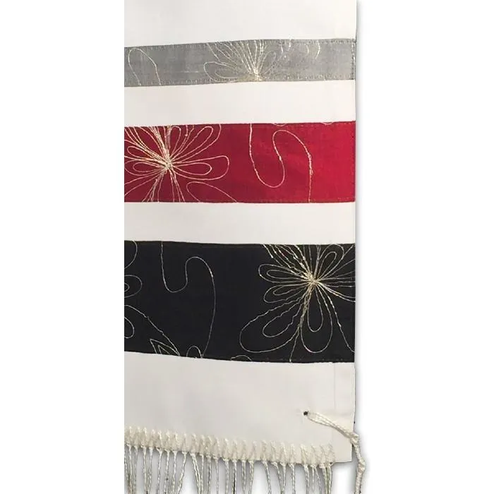 Red Black Grey Striped Tallit Set