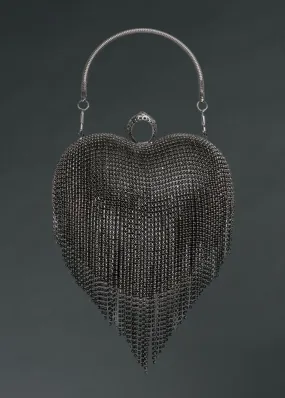 Rhinestone Fringe Heart Clutch Goth Purse