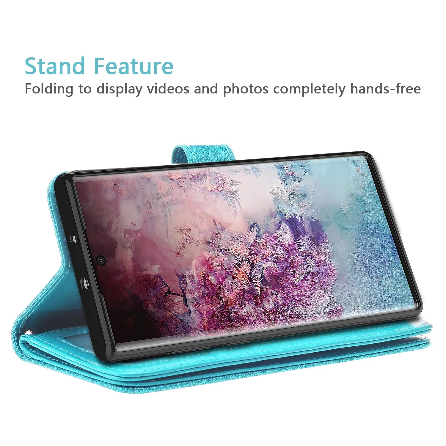 Samsung Galaxy Note 10  Case, Galaxy Note 10 Plus Case, Glitter Faux Leather Flip Credit Card Holder Wrist Strap Shockproof Protective Wallet Case Clutch for Galaxy Note 10 Plus - Teal