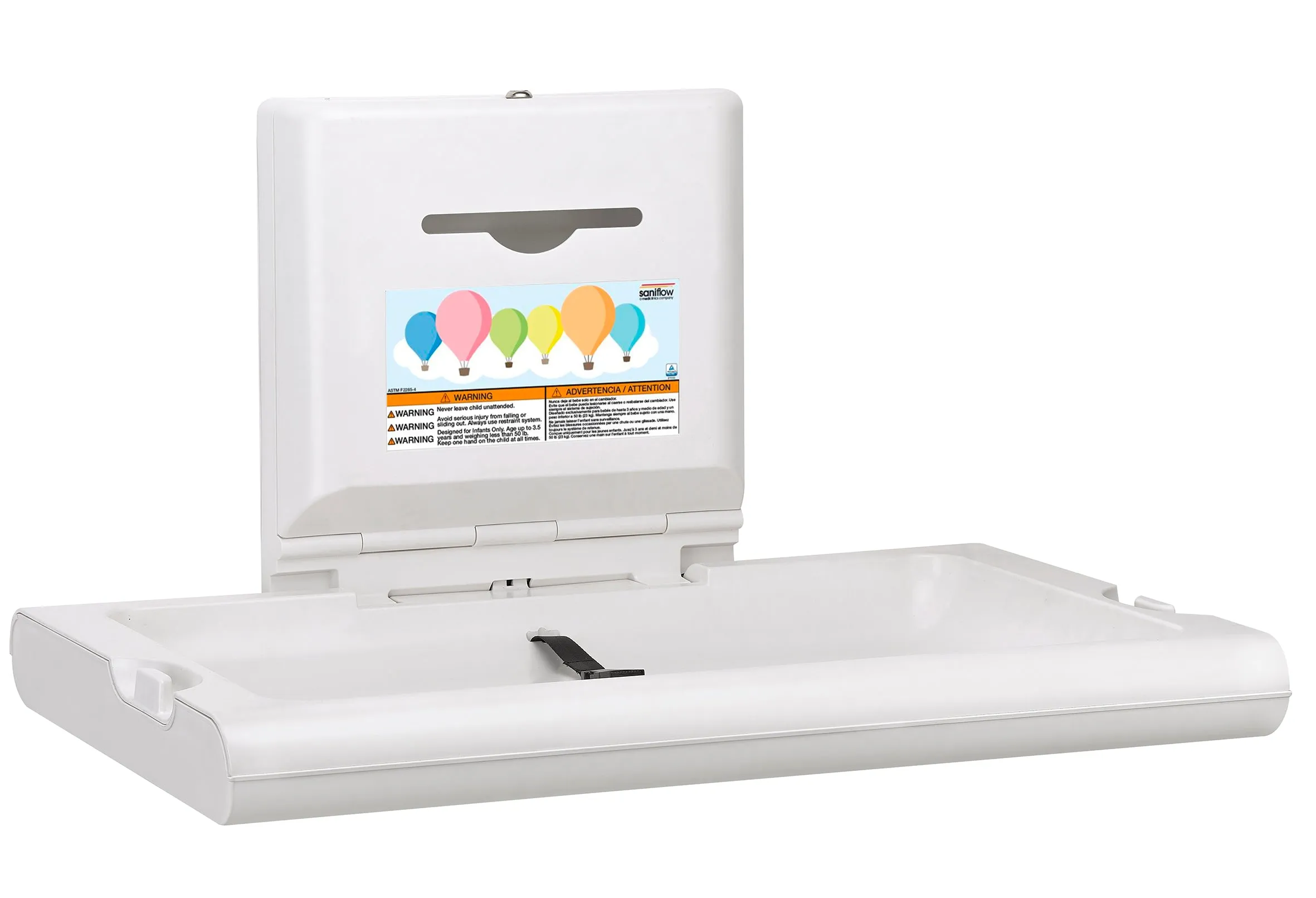 Saniflow CP0016H-ASTM BabyMedi White Plastic Baby Changing Station - Horizontal