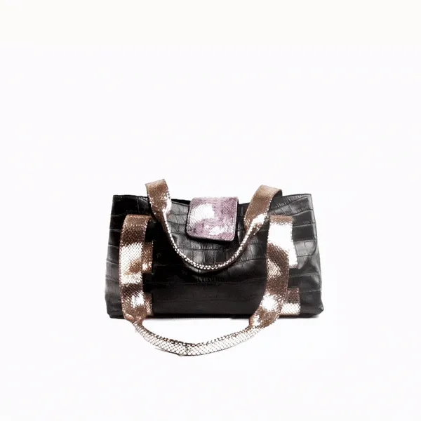 SERPENTINE SHOULDER TOTE BAG | BLACK