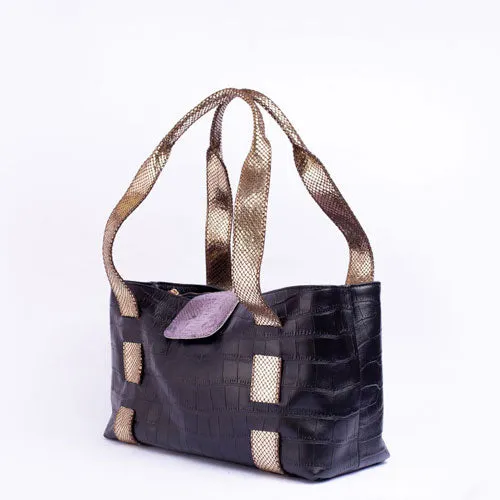 SERPENTINE SHOULDER TOTE BAG | BLACK