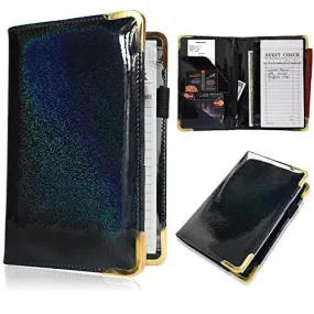 Server Books for Waitress - Glitter Leather Waiter Book Server Wallet with Zipper Pocket, Waitress Book Waitstaff Organizer with Money Pocket (Black)