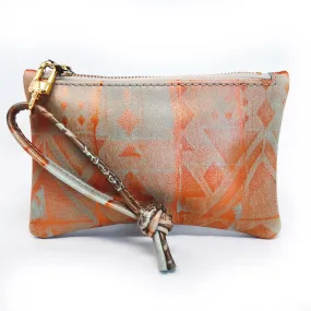 Small Leather Wristlet Handbag - Mint Leather Hand Painted With Metallic Copper