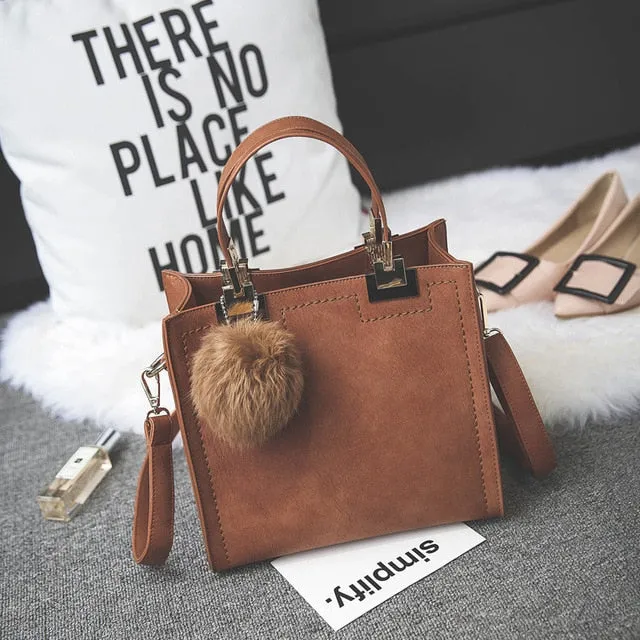 Soft PU Leather Designer Shoulder Fashion Crossbody Luxury Handbag with Hairball bag