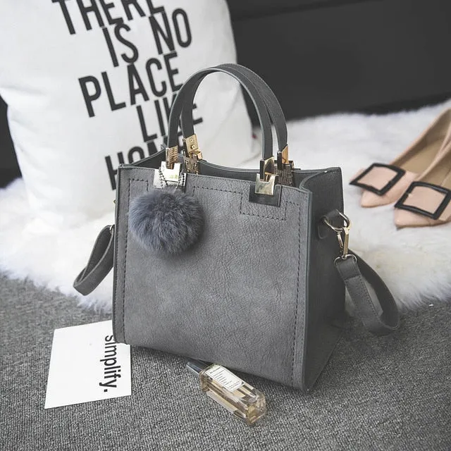 Soft PU Leather Designer Shoulder Fashion Crossbody Luxury Handbag with Hairball bag