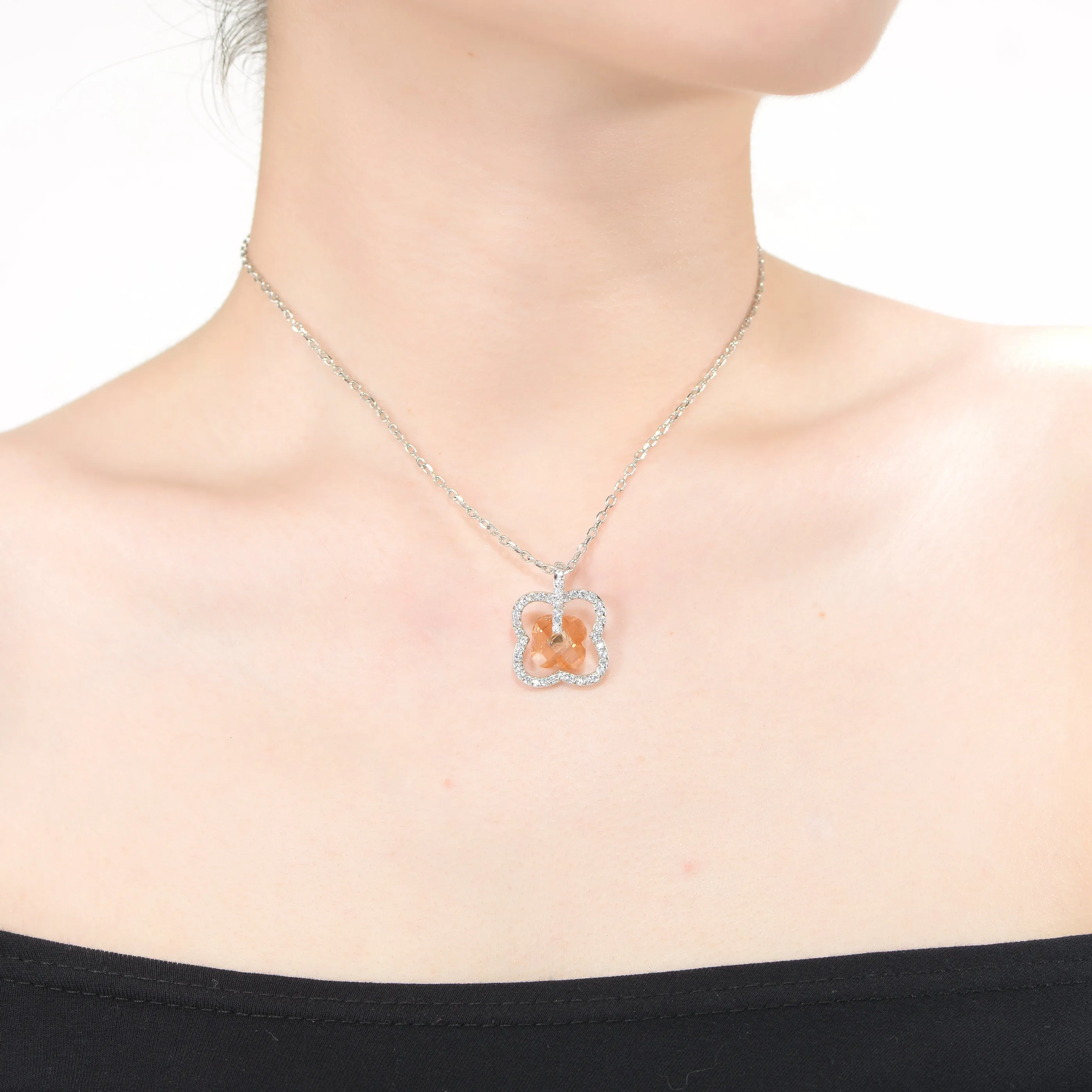 Sterling Silver and Cubic Zirconia Flower Pendant