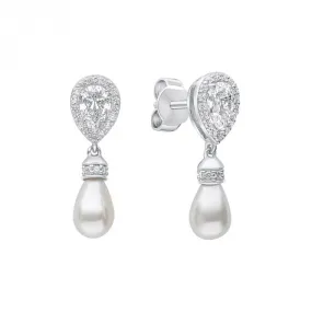 Sterling Silver White Shell Pearl and Clear Cubic Zirconia Earrings E6404