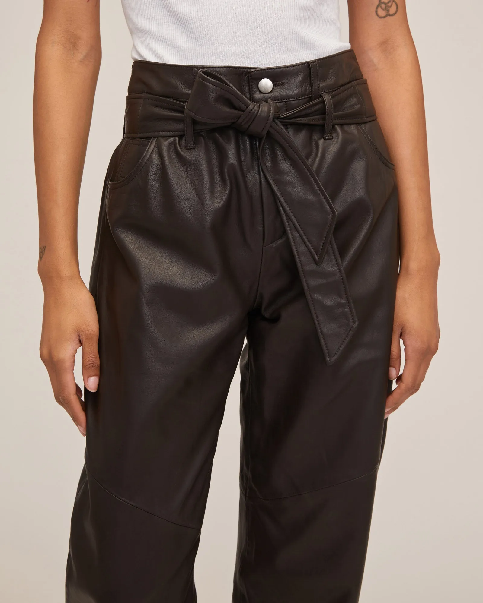 Stevie Barrel Leg Leather Pant in Chocolate