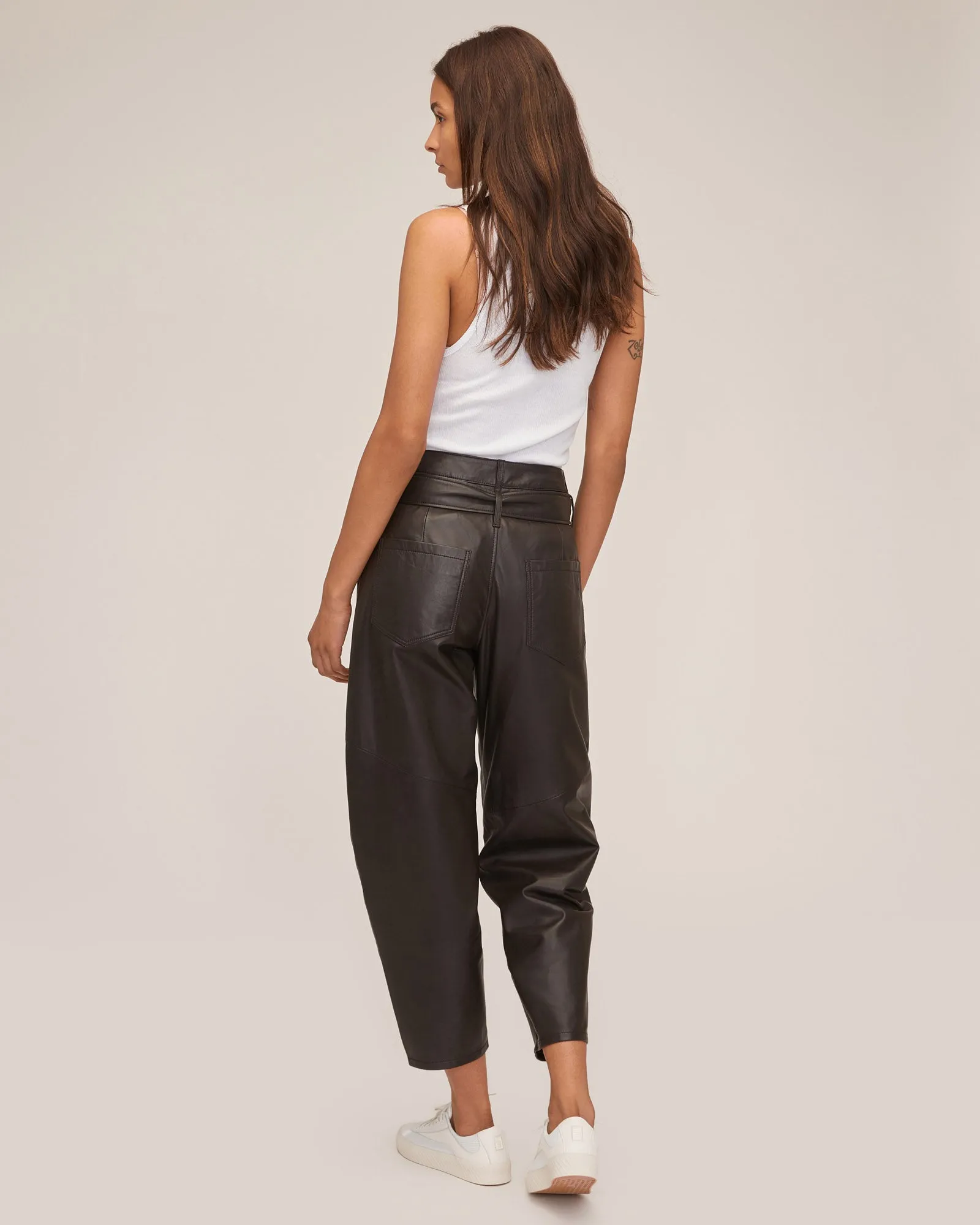 Stevie Barrel Leg Leather Pant in Chocolate