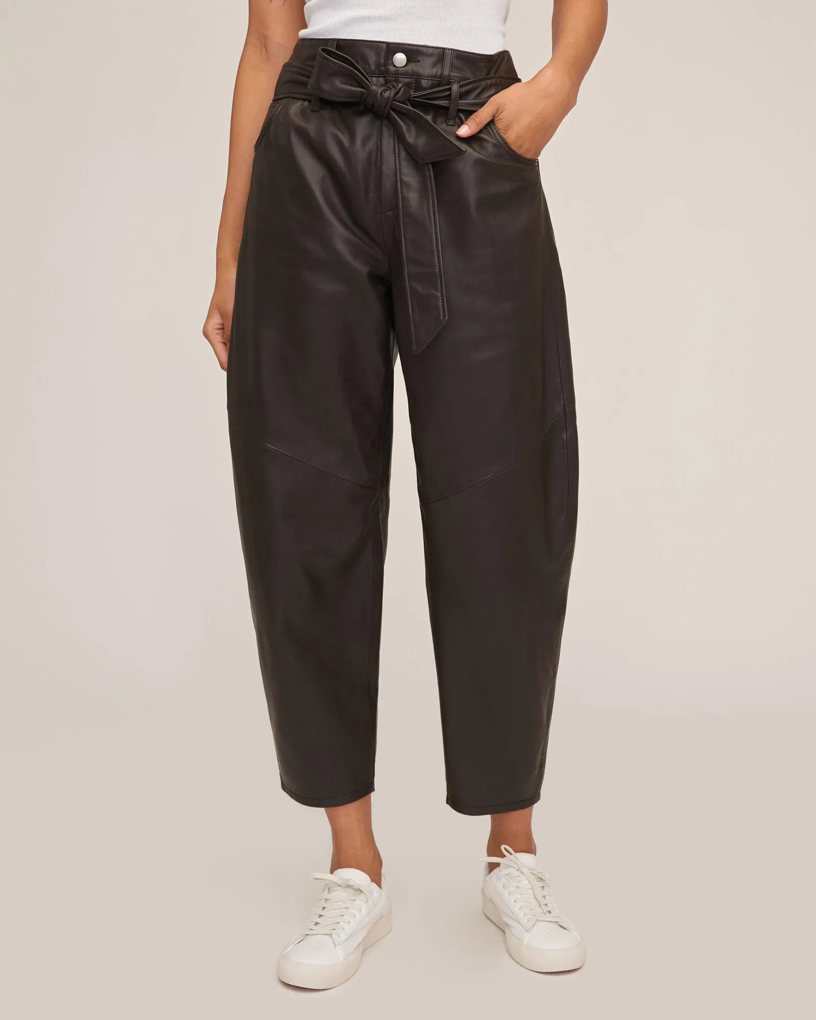 Stevie Barrel Leg Leather Pant in Chocolate