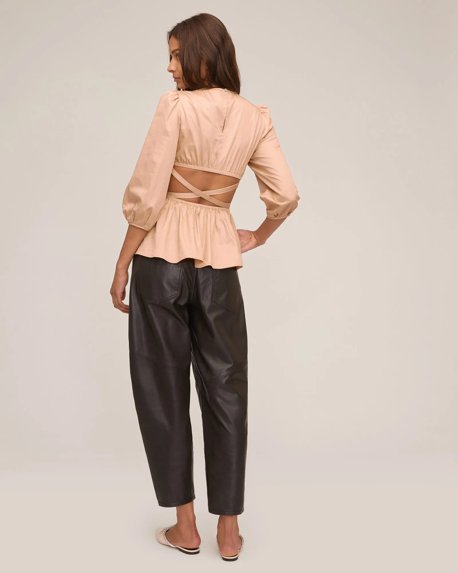 Stevie Barrel Leg Leather Pant in Chocolate