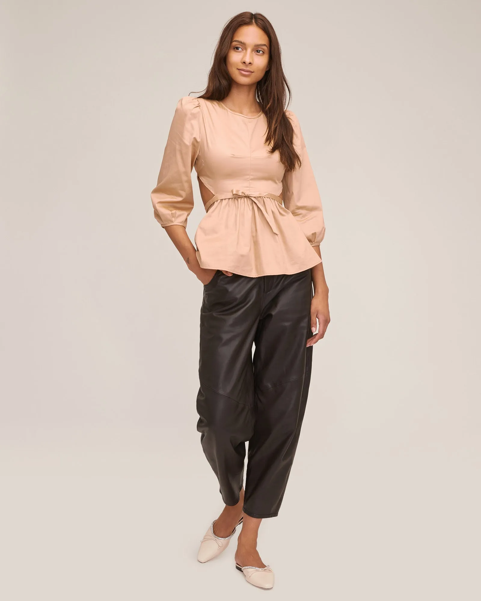 Stevie Barrel Leg Leather Pant in Chocolate