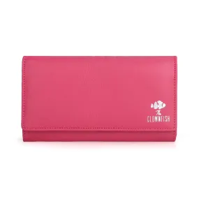 THE CLOWNFISH Elsa Collection Genuine Leather Tri-Fold Womens Wallet Clutch Ladies Purse with Multiple Card Slots & ID Card Windows (Dark Pink)