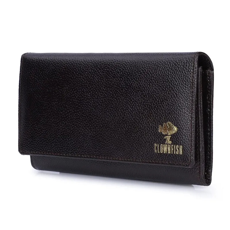 THE CLOWNFISH Elsa Collection Genuine Leather Tri-Fold Womens Wallet Clutch Ladies Purse with Multiple Card Slots & ID Card Windows (Navy Blue)